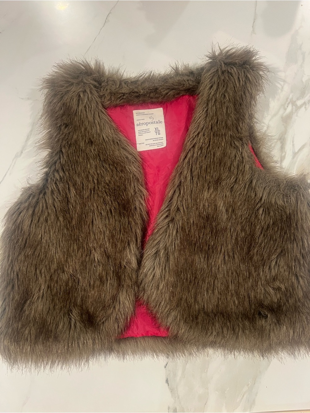 Aeropostale Brown Faux Fur Vest with Pink Lining